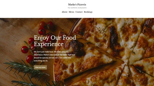 Marko's Pizzeria website screenshot